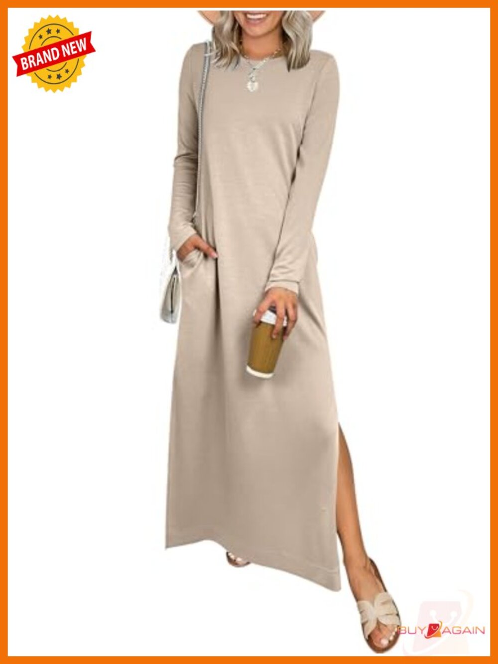 Women Long Sleeve Maxi Dress with Pockets Wrinkle Free Casual Fall